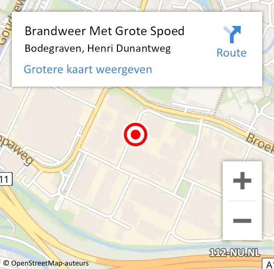 Locatie op kaart van de 112 melding: Brandweer Met Grote Spoed Naar Bodegraven, Henri Dunantweg op 16 november 2015 10:03