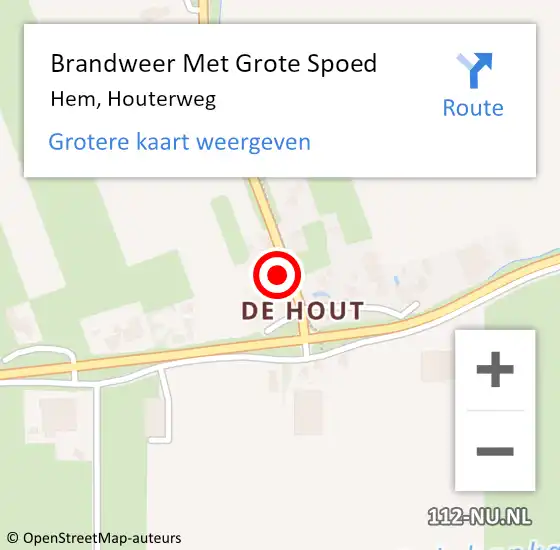 Locatie op kaart van de 112 melding: Brandweer Met Grote Spoed Naar Hem, Houterweg op 27 november 2013 07:11