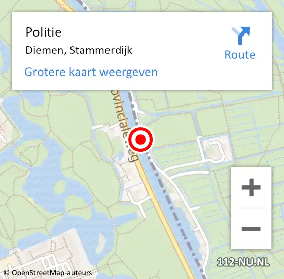 Locatie op kaart van de 112 melding: Politie Diemen, Stammerdijk op 16 november 2015 11:55