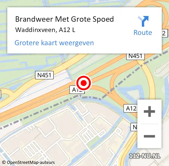 Locatie op kaart van de 112 melding: Brandweer Met Grote Spoed Naar Waddinxveen, A12 L op 27 november 2013 07:38