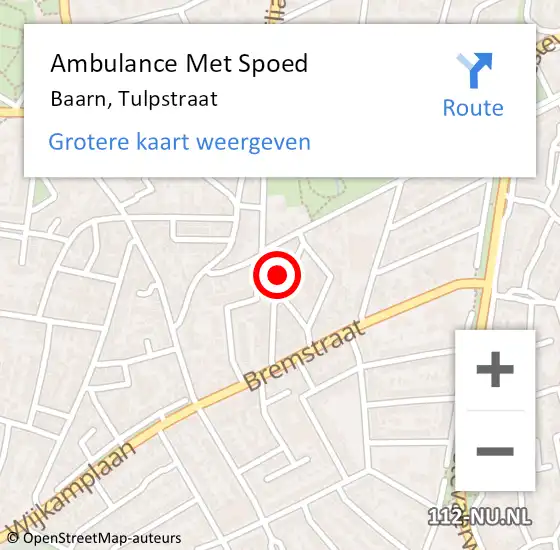 Locatie op kaart van de 112 melding: Ambulance Met Spoed Naar Baarn, Tulpstraat op 16 november 2015 12:54