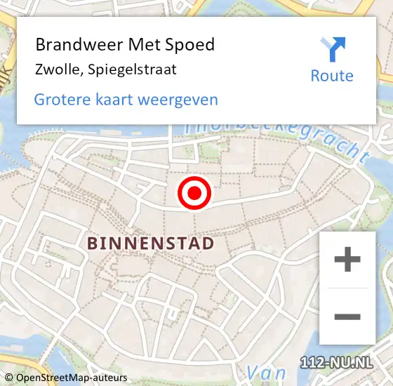 Locatie op kaart van de 112 melding: Brandweer Met Spoed Naar Zwolle, Spiegelstraat op 16 november 2015 13:51