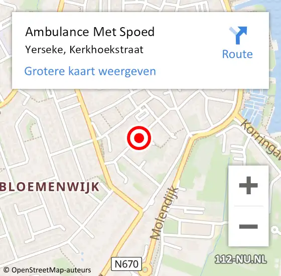 Locatie op kaart van de 112 melding: Ambulance Met Spoed Naar Yerseke, Kerkhoekstraat op 16 november 2015 13:54