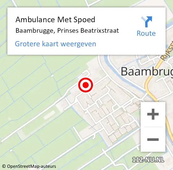 Locatie op kaart van de 112 melding: Ambulance Met Spoed Naar Baambrugge, Prinses Beatrixstraat op 14 september 2013 02:17