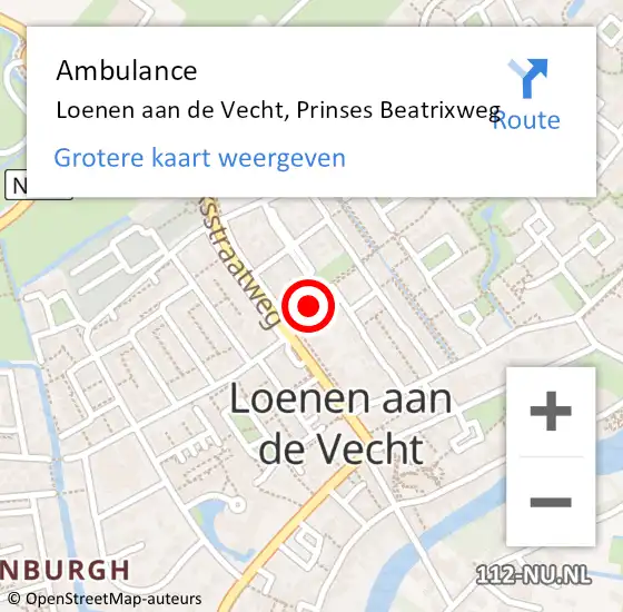 Locatie op kaart van de 112 melding: Ambulance Loenen aan de Vecht, Prinses Beatrixweg op 16 november 2015 15:36