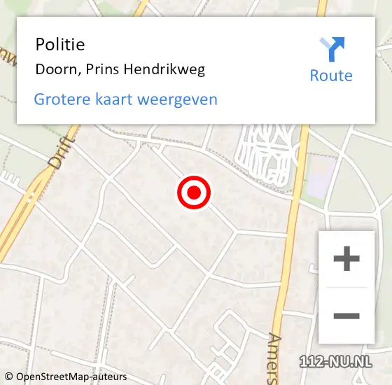 Locatie op kaart van de 112 melding: Politie Doorn, Prins Hendrikweg op 16 november 2015 16:22