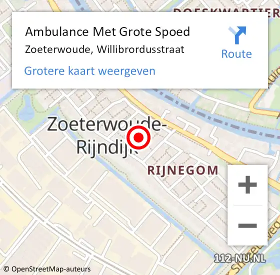 Locatie op kaart van de 112 melding: Ambulance Met Grote Spoed Naar Zoeterwoude, Willibrordusstraat op 16 november 2015 18:41