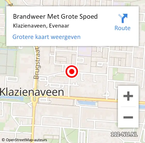 Locatie op kaart van de 112 melding: Brandweer Met Grote Spoed Naar Klazienaveen, Evenaar op 16 november 2015 18:45