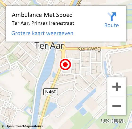 Locatie op kaart van de 112 melding: Ambulance Met Spoed Naar Ter Aar, Prinses Irenestraat op 16 november 2015 19:12