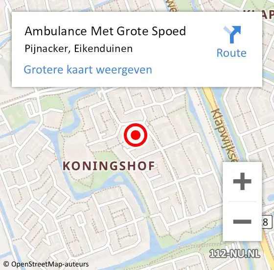 Locatie op kaart van de 112 melding: Ambulance Met Grote Spoed Naar Pijnacker, Eikenduinen op 16 november 2015 22:23