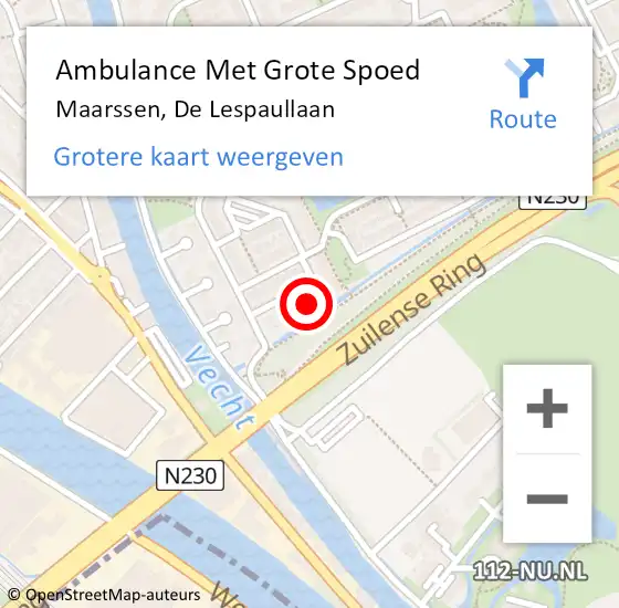 Locatie op kaart van de 112 melding: Ambulance Met Grote Spoed Naar Maarssen, De Lespaullaan op 16 november 2015 23:46