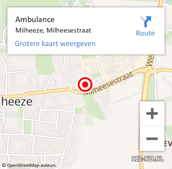 Locatie op kaart van de 112 melding: Ambulance Milheeze, Milheesestraat op 17 november 2015 00:44