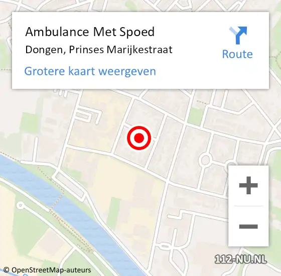 Locatie op kaart van de 112 melding: Ambulance Met Spoed Naar Dongen, Prinses Marijkestraat op 17 november 2015 03:58