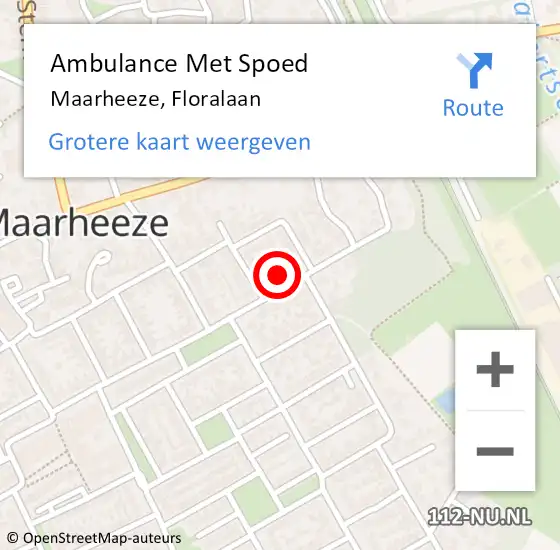 Locatie op kaart van de 112 melding: Ambulance Met Spoed Naar Maarheeze, Floralaan op 17 november 2015 06:11