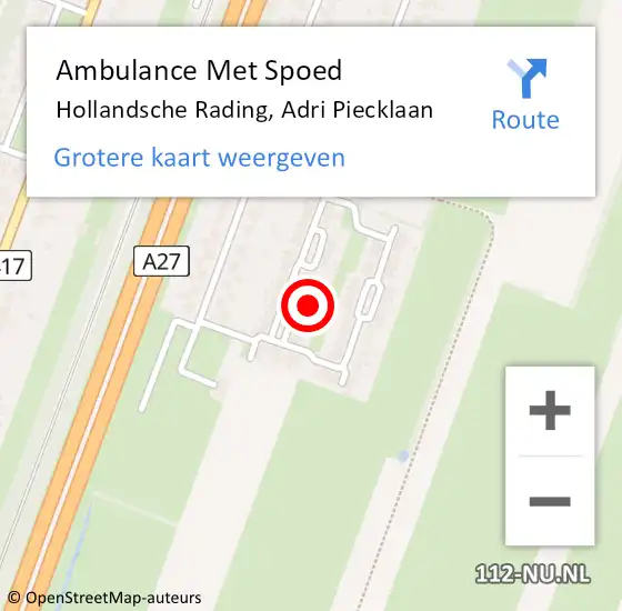 Locatie op kaart van de 112 melding: Ambulance Met Spoed Naar Hollandsche Rading, Adri Piecklaan op 17 november 2015 06:21