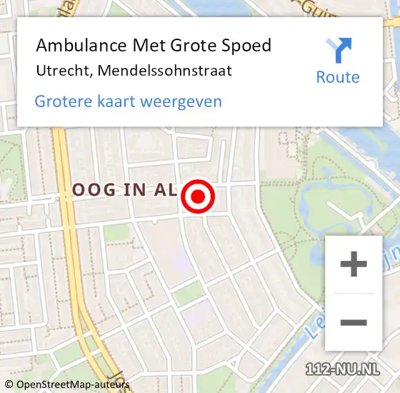 Locatie op kaart van de 112 melding: Ambulance Met Grote Spoed Naar Utrecht, Mendelssohnstraat op 17 november 2015 09:50