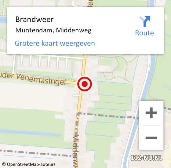 Locatie op kaart van de 112 melding: Brandweer Muntendam, Middenweg op 17 november 2015 10:01