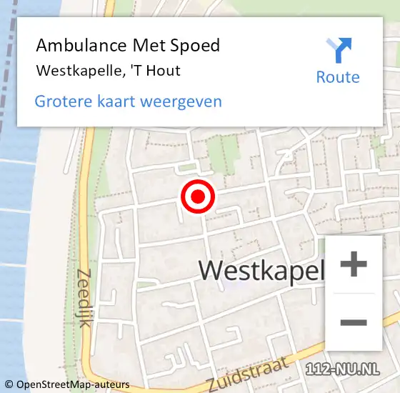 Locatie op kaart van de 112 melding: Ambulance Met Spoed Naar Westkapelle, 'T Hout op 17 november 2015 12:43