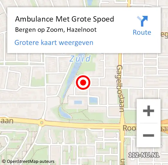 Locatie op kaart van de 112 melding: Ambulance Met Grote Spoed Naar Bergen op Zoom, Hazelnoot op 17 november 2015 13:35