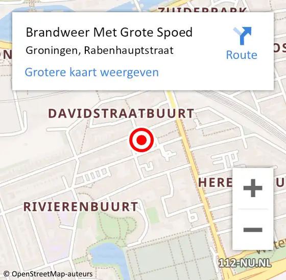 Locatie op kaart van de 112 melding: Brandweer Met Grote Spoed Naar Groningen, Rabenhauptstraat op 17 november 2015 14:23