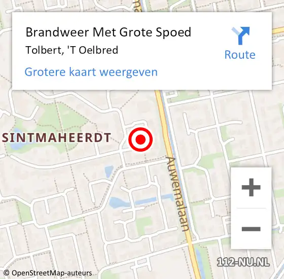 Locatie op kaart van de 112 melding: Brandweer Met Grote Spoed Naar Tolbert, 'T Oelbred op 17 november 2015 15:40