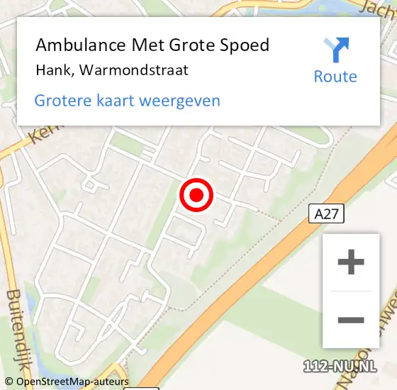 Locatie op kaart van de 112 melding: Ambulance Met Grote Spoed Naar Hank, Warmondstraat op 17 november 2015 16:06