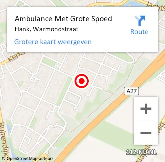 Locatie op kaart van de 112 melding: Ambulance Met Grote Spoed Naar Hank, Warmondstraat op 17 november 2015 16:09