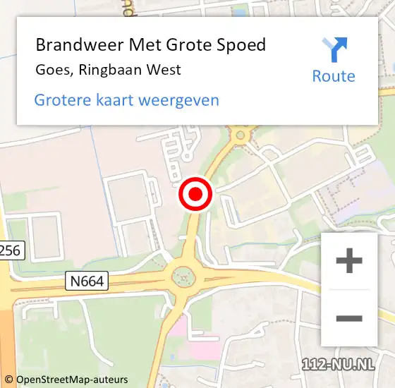 Locatie op kaart van de 112 melding: Brandweer Met Grote Spoed Naar Goes, Ringbaan West op 17 november 2015 16:40