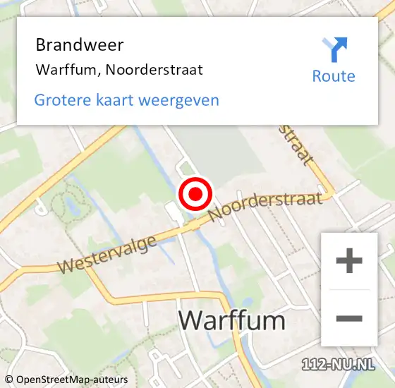 Locatie op kaart van de 112 melding: Brandweer Warffum, Noorderstraat op 27 november 2013 10:01