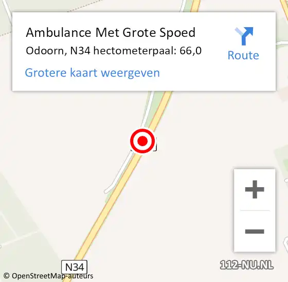 Locatie op kaart van de 112 melding: Ambulance Met Grote Spoed Naar Odoorn, N34 hectometerpaal: 66,0 op 17 november 2015 17:23
