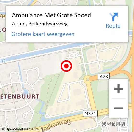 Locatie op kaart van de 112 melding: Ambulance Met Grote Spoed Naar Assen, Balkendwarsweg op 17 november 2015 18:43