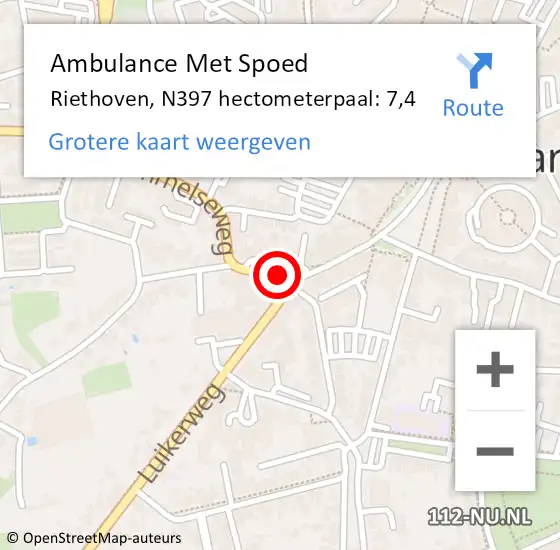 Locatie op kaart van de 112 melding: Ambulance Met Spoed Naar Riethoven, N397 hectometerpaal: 7,4 op 17 november 2015 22:24