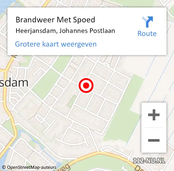 Locatie op kaart van de 112 melding: Brandweer Met Spoed Naar Heerjansdam, Johannes Postlaan op 17 november 2015 23:58