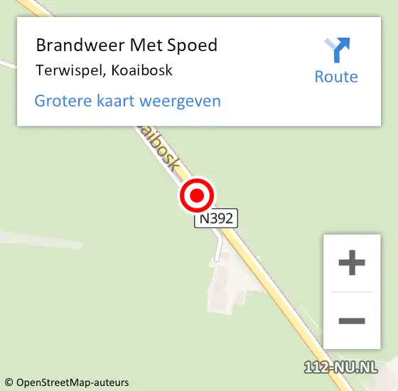 Locatie op kaart van de 112 melding: Brandweer Met Spoed Naar Terwispel, Koaibosk op 18 november 2015 00:00