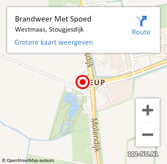 Locatie op kaart van de 112 melding: Brandweer Met Spoed Naar Westmaas, Stougjesdijk op 18 november 2015 00:02