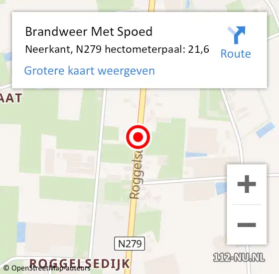 Locatie op kaart van de 112 melding: Brandweer Met Spoed Naar Neerkant, N279 hectometerpaal: 21,6 op 18 november 2015 00:15