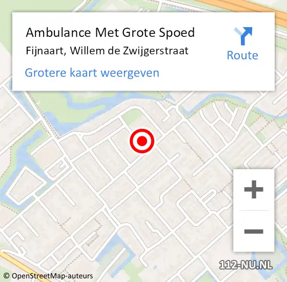 Locatie op kaart van de 112 melding: Ambulance Met Grote Spoed Naar Fijnaart, Willem de Zwijgerstraat op 18 november 2015 01:05