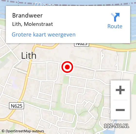 Locatie op kaart van de 112 melding: Brandweer Lith, Molenstraat op 18 november 2015 01:21