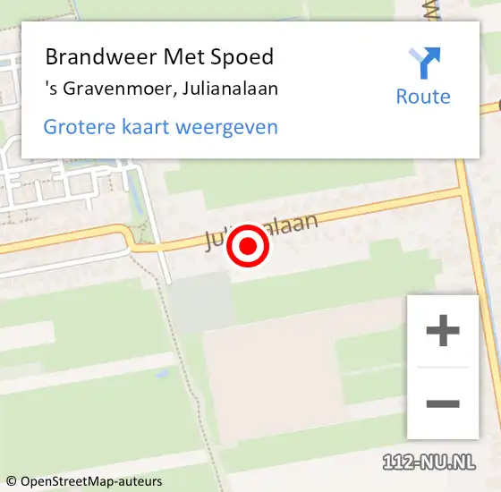 Locatie op kaart van de 112 melding: Brandweer Met Spoed Naar 's Gravenmoer, Julianalaan op 18 november 2015 01:50