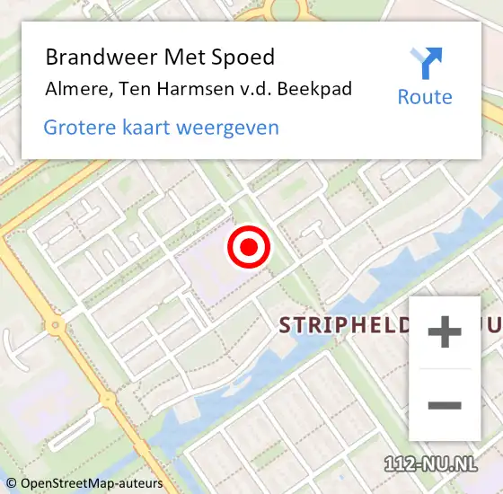 Locatie op kaart van de 112 melding: Brandweer Met Spoed Naar Almere, Ten Harmsen v.d. Beekpad op 18 november 2015 02:58