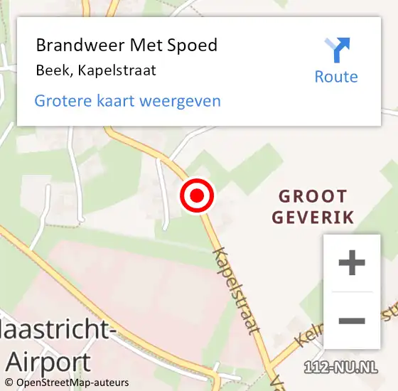 Locatie op kaart van de 112 melding: Brandweer Met Spoed Naar Beek, Kapelstraat op 18 november 2015 06:09