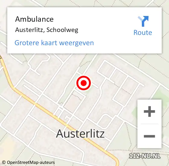 Locatie op kaart van de 112 melding: Ambulance Austerlitz, Schoolweg op 18 november 2015 06:29