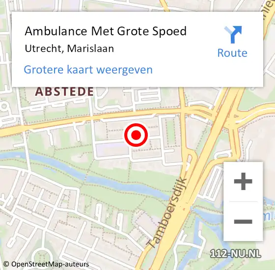 Locatie op kaart van de 112 melding: Ambulance Met Grote Spoed Naar Utrecht, Marislaan op 18 november 2015 06:33