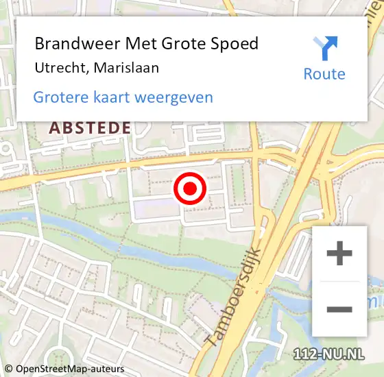 Locatie op kaart van de 112 melding: Brandweer Met Grote Spoed Naar Utrecht, Marislaan op 18 november 2015 06:38