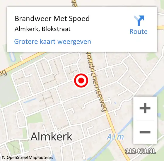 Locatie op kaart van de 112 melding: Brandweer Met Spoed Naar Almkerk, Blokstraat op 18 november 2015 06:43