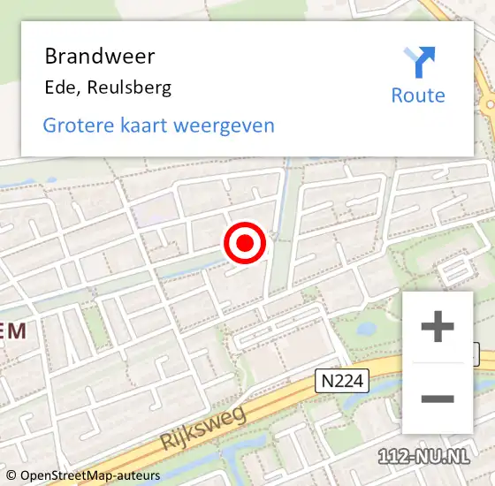 Locatie op kaart van de 112 melding: Brandweer Ede, Reulsberg op 18 november 2015 06:45