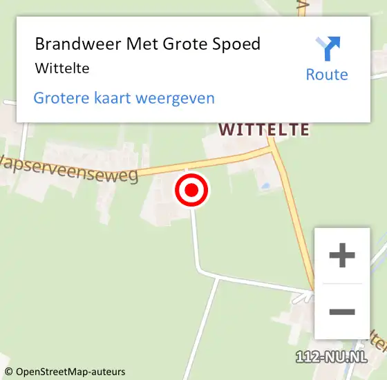 Locatie op kaart van de 112 melding: Brandweer Met Grote Spoed Naar Wittelte op 18 november 2015 07:01