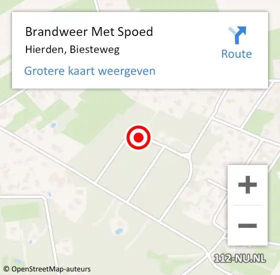 Locatie op kaart van de 112 melding: Brandweer Met Spoed Naar Hierden, Biesteweg op 18 november 2015 07:04