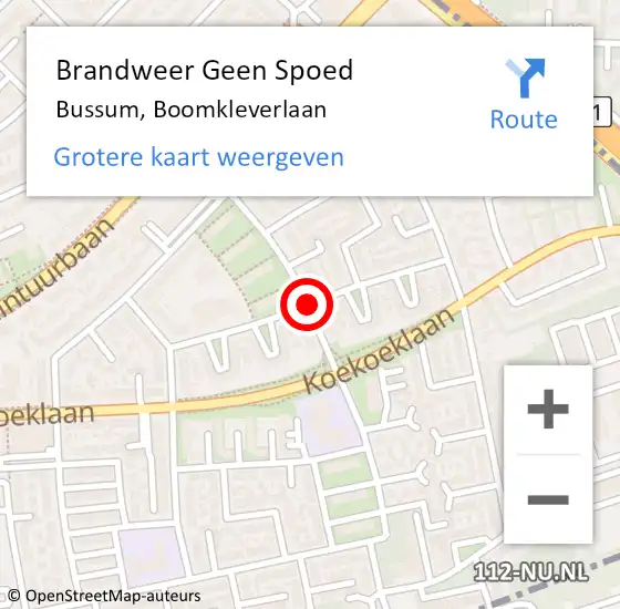 Locatie op kaart van de 112 melding: Brandweer Geen Spoed Naar Bussum, Boomkleverlaan op 18 november 2015 07:27