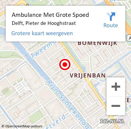 Locatie op kaart van de 112 melding: Ambulance Met Grote Spoed Naar Delft, Pieter de Hooghstraat op 18 november 2015 08:15